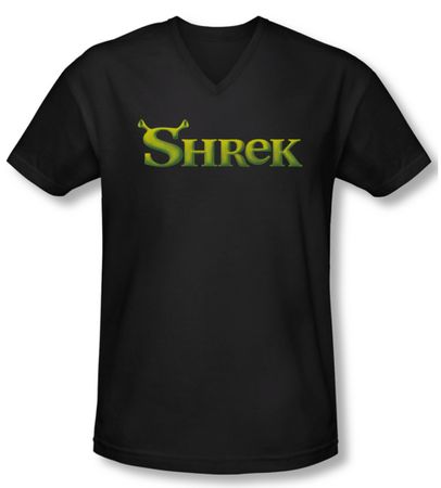 Shrek Shirt Slim Fit V Neck Logo Black Tee T-Shirt