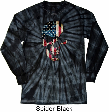 Skull Americana Spider Black Long Sleeve Tie Dye Shirt