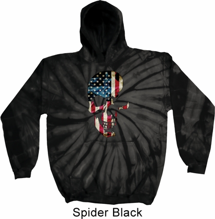 Skull Americana Spider Black Tie Dye Hoodie