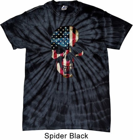 Skull Americana Spider Black Tie Dye Shirt