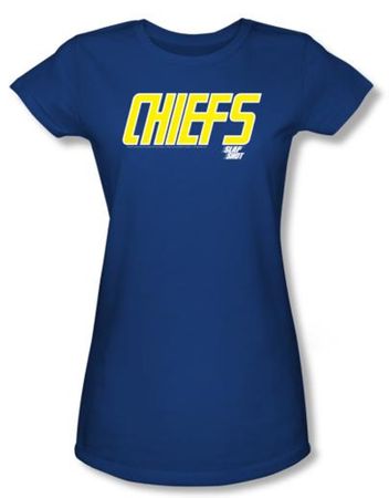 Slap Shot Juniors T-shirt Hockey Movie Chiefs Logo Royal Blue Shirt