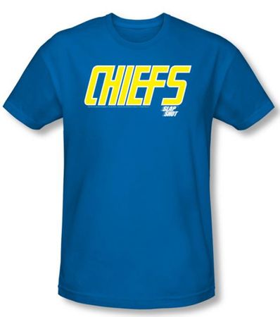Slap Shot T-shirt Hockey Chiefs Logo Adult Royal Blue Slim Fit Shirt