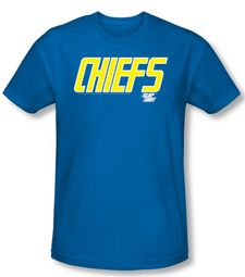 Slap Shot T-shirt Hockey Chiefs Logo Adult Royal Blue Slim Fit Shirt