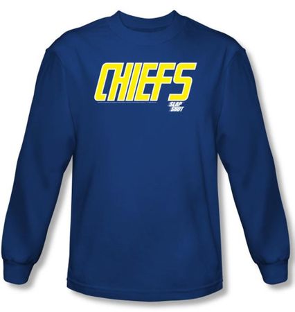 Slap Shot T-shirt Hockey Chiefs Logo Royal Blue Long Sleeve Shirt