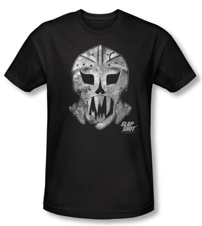 Slap Shot T-shirt Hockey Goalie Mask Adult Black Slim Fit Tee Shirt