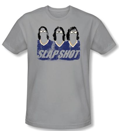 Slap Shot T-shirt Hockey Movie Brothers Adult Silver Slim Fit Shirt