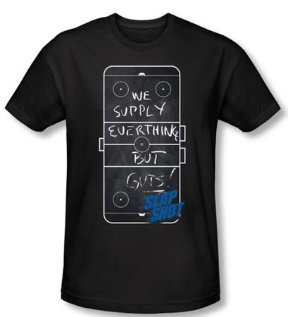 Slap Shot T-shirt Hockey Movie Chalkboard Adult Black Slim Fit Shirt