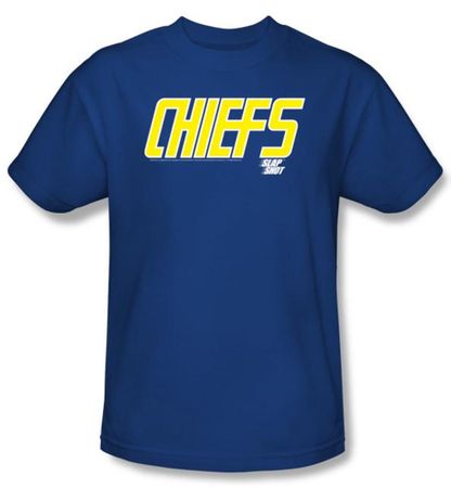 Slap Shot T-shirt Hockey Movie Chiefs Logo Adult Royal Blue Tee Shirt