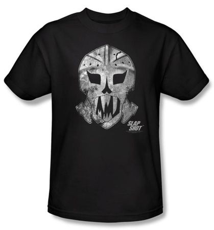 Slap Shot T-shirt Hockey Movie Goalie Mask Adult Black Tee Shirt