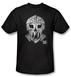 Slap Shot T-shirt Hockey Movie Goalie Mask Adult Black Tee Shirt