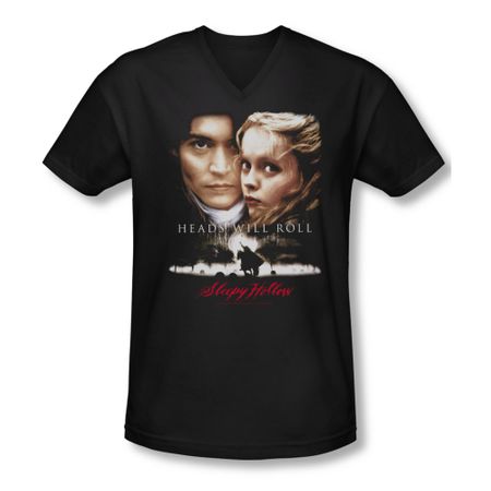 Sleepy Hollow Shirt Slim Fit V Neck Heads Will Roll Black Tee T-Shirt
