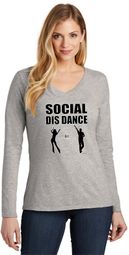 Social Distance Dance Ladies Long Sleeve V-Neck T-Shirt