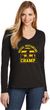 Social Distancing Champ Ladies Long Sleeve V-Neck T-Shirt