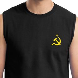Soviet Shirt Mens Muscle Shirt Yellow Logo Pocket Print