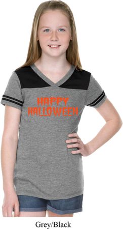 Spooky Happy Halloween Girls Football Tee