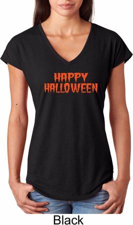 Spooky Happy Halloween Ladies Tri Blend V-neck
