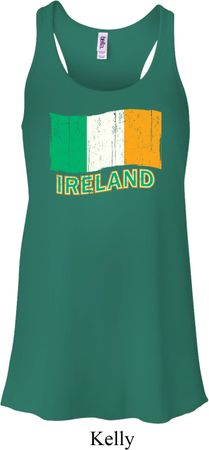 St Patrick's Day Distressed Ireland Flag Ladies Flowy Racerback Tank