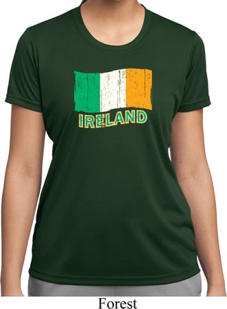 St Patrick's Day Distressed Ireland Flag Ladies Moisture Wicking Shirt
