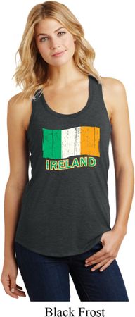 St Patrick's Day Distressed Ireland Flag Ladies Racerback Tank Top