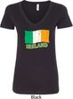 St Patrick's Day Distressed Ireland Flag Ladies V-Neck Shirt