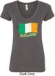 St Patrick's Day Distressed Ireland Flag Ladies V-Neck Shirt