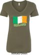 St Patrick's Day Distressed Ireland Flag Ladies V-Neck Shirt