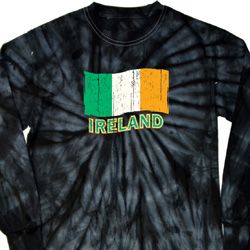 St Patrick's Day Distressed Ireland Flag Long Sleeve Tie Dye Shirt