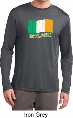 St Patrick's Day Distressed Ireland Flag Mens Dry Wicking Long Sleeve