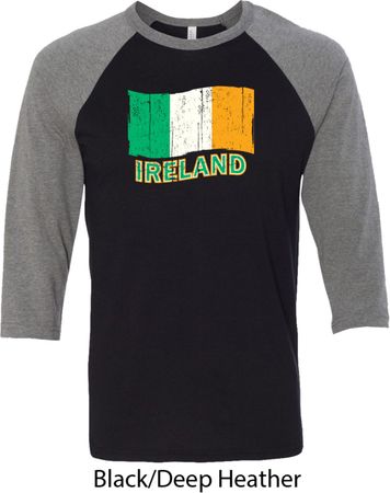 St Patrick's Day Distressed Ireland Flag Mens Raglan Shirt