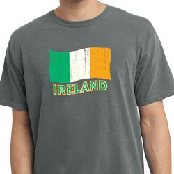 St Patrick's Day Distressed Ireland Flag Pigment Dyed Shirt