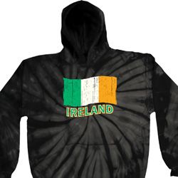 St Patrick's Day Distressed Ireland Flag Tie Dye Hoodie