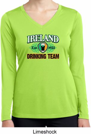 St Patrick's Day Ireland Drinking Team Ladies Dry Wicking Long Sleeve