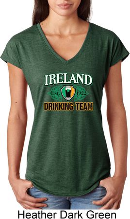 St Patrick's Day Ireland Drinking Team Ladies Tri Blend V-Neck Shirt