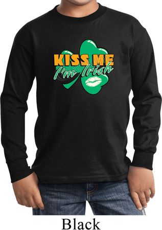 St Patrick's Day Kiss Me I'm Irish Kids Long Sleeve Shirt