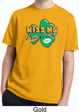 St Patrick's Day Kiss Me I'm Irish Kids Moisture Wicking Shirt