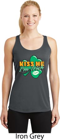 St Patrick's Day Kiss Me I'm Irish Ladies Dry Wicking Racerback Tank