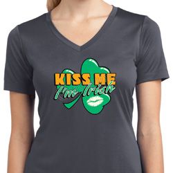 St Patrick's Day Kiss Me I'm Irish Ladies Dry Wicking V-neck Shirt St Patrick's Day Kiss Me I'm Irish Ladies Dry Wicking V-neck Shirt