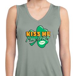 St Patrick's Day Kiss Me I'm Irish Ladies Sleeveless Dry Wicking Shirt St Patrick's Day Kiss Me I'm Irish Ladies Sleeveless Dry Wicking Shirt