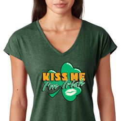 St Patrick's Day Kiss Me I'm Irish Ladies Tri Blend V-Neck Shirt St Patrick's Day Kiss Me I'm Irish Ladies Tri Blend V-Neck Shirt