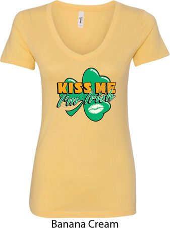 St Patrick's Day Kiss Me I'm Irish Ladies V-Neck Shirt