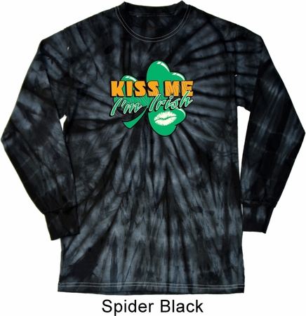 St Patrick's Day Kiss Me I'm Irish Long Sleeve Tie Dye Shirt