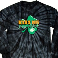 St Patrick's Day Kiss Me I'm Irish Long Sleeve Tie Dye Shirt