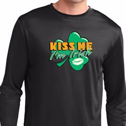 St Patrick's Day Kiss Me I'm Irish Mens Dry Wicking Long Sleeve Shirt
