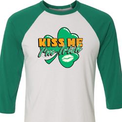 St Patrick's Day Kiss Me I'm Irish Mens Raglan Shirt
