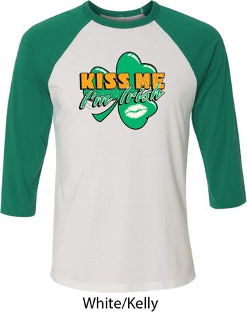 St Patrick's Day Kiss Me I'm Irish Mens Raglan Shirt