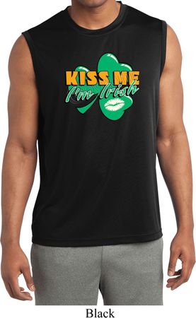 St Patrick's Day Kiss Me I'm Irish Mens Sleeveless Dry Wicking Shirt