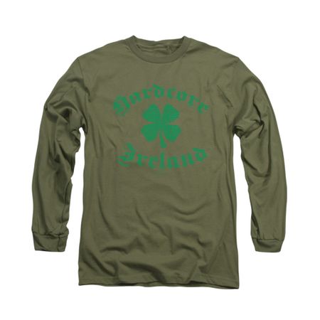St. Patrick's Day Shirt Hardcore Ireland Long Sleeve Military Green Tee T-Shirt