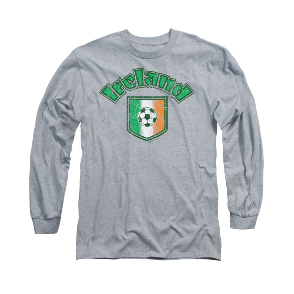 St. Patrick's Day Shirt Ireland With Soccer Flag Long Sleeve Grey Tee