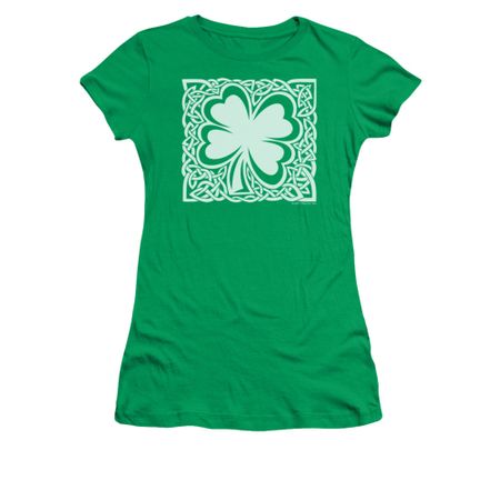 St. Patrick's Day Shirt Juniors Celtic Clover Kelly Green Tee T-Shirt