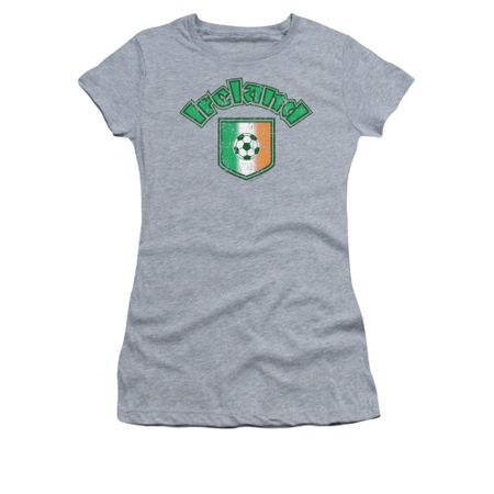 St. Patrick's Day Shirt Juniors Ireland With Soccer Flag Grey Tee T-Shirt